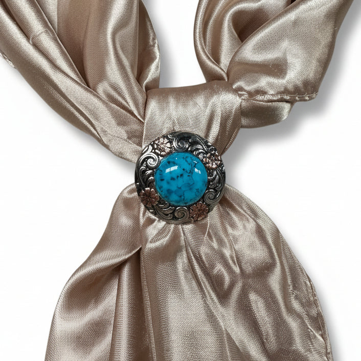 Antique Silver Turquoise Copper Floral Western Concho W222 — view 8