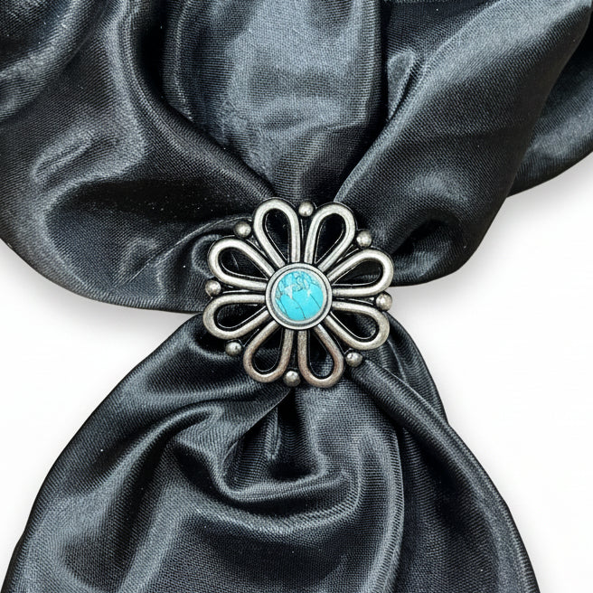 Antique Silver Turquoise Flower Western Concho W231 — view 8