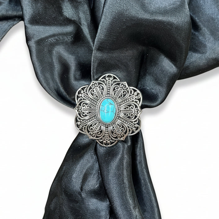 Antique Silver Filigree Floral Turquoise Western Concho W234 — view 7