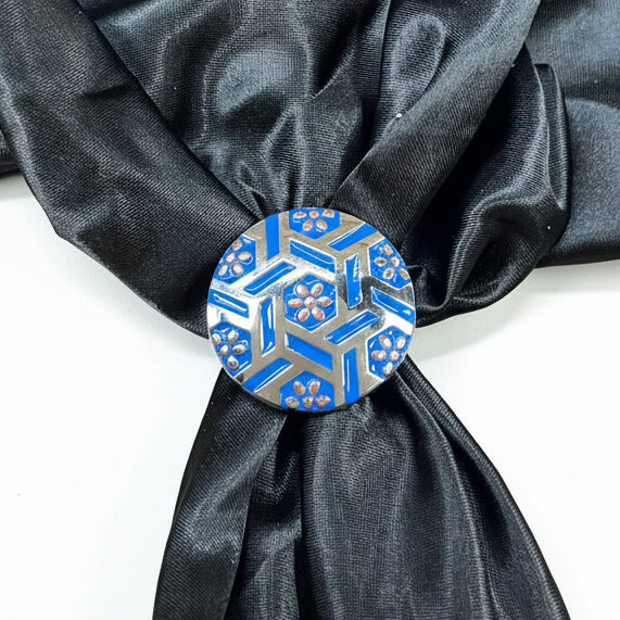 Antique Silver Blue Geometric Western Concho W236 — view 11