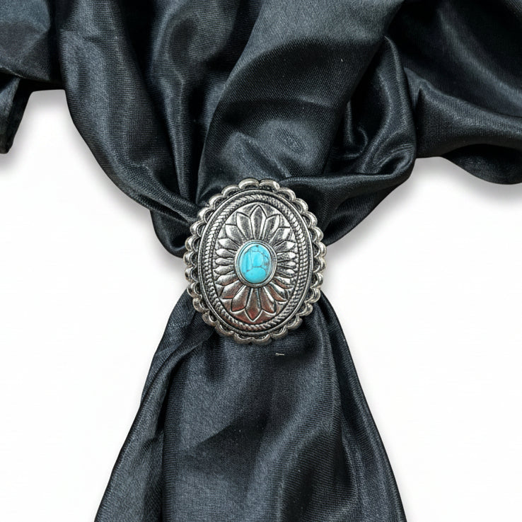 Antique Silver Oval Floral Turquoise Western Concho W237 — view 9