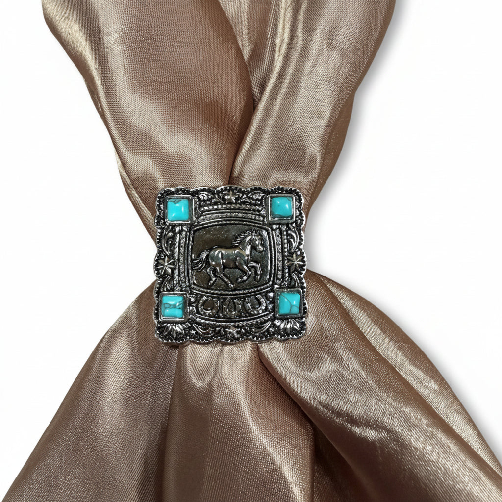 Antique Silver Horse and Turquoise Square Concho W259 — view 4