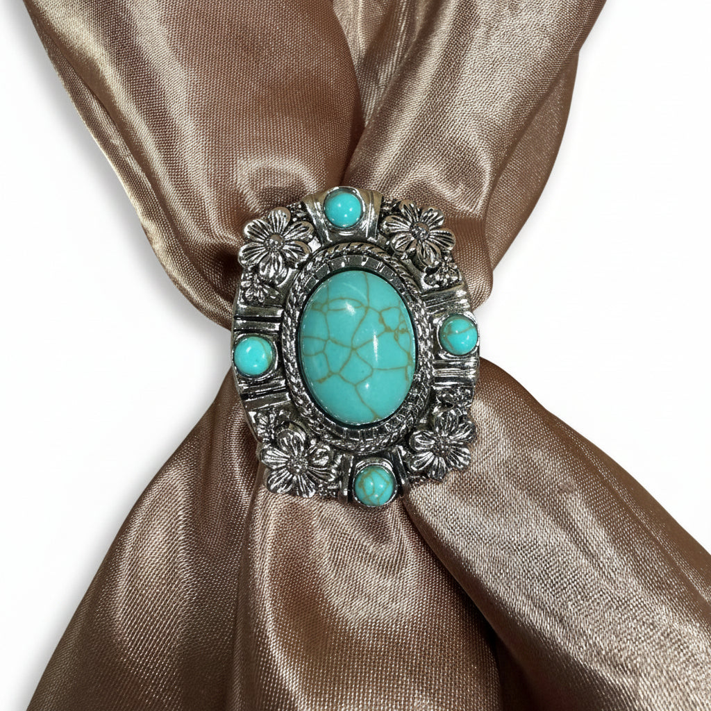 Antique Silver Floral and Turquoise Concho W260 — view 4
