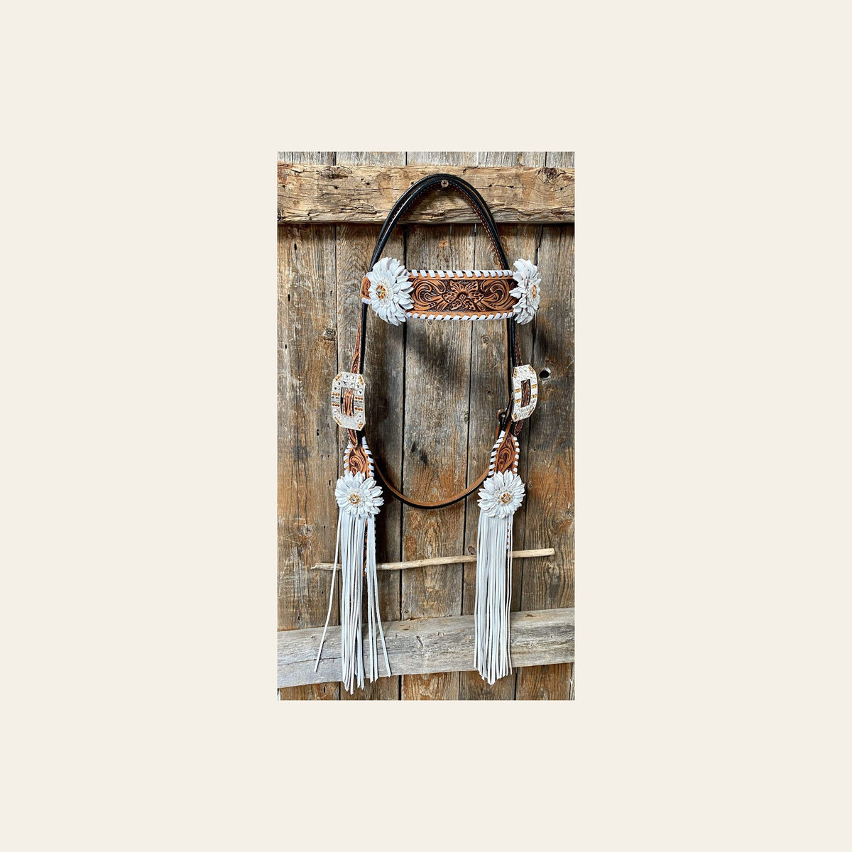 Whipstitch Headstall -Golden & Daisy #BB265 on a warm cream background