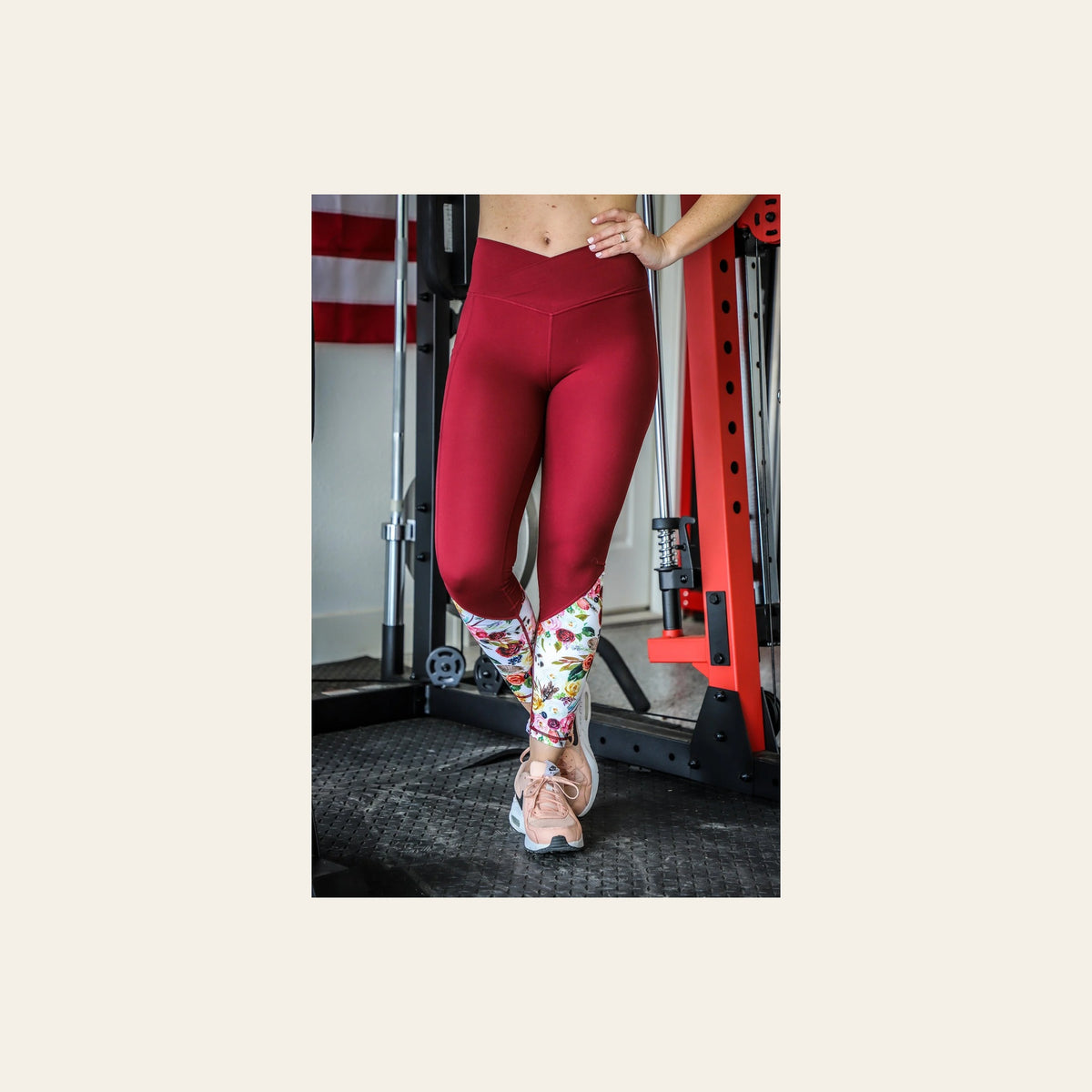 Wildflower Crossover Leggings on a warm cream background
