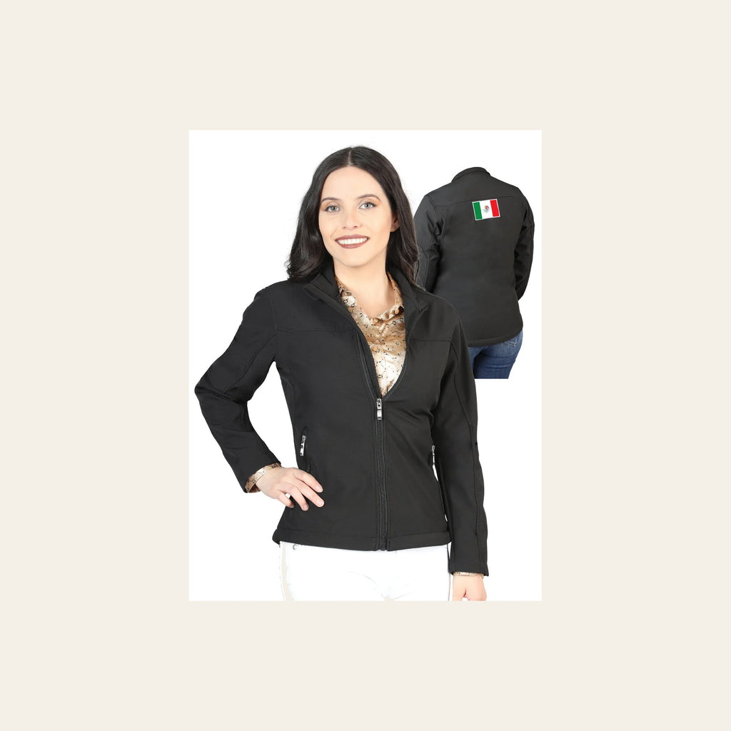 Womens Zipper Jacket Black 170075 on a warm cream background