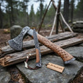 Wolf's Fang Viking Axe & Knife Set with Carved Hardwood Handle