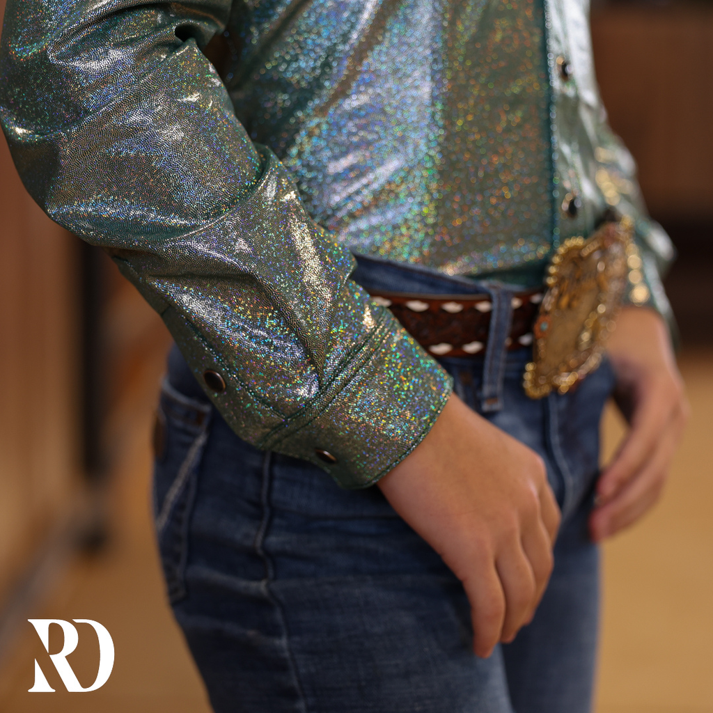 *youth* Dusty Teal Sparkle Performance Shirt — view 3
