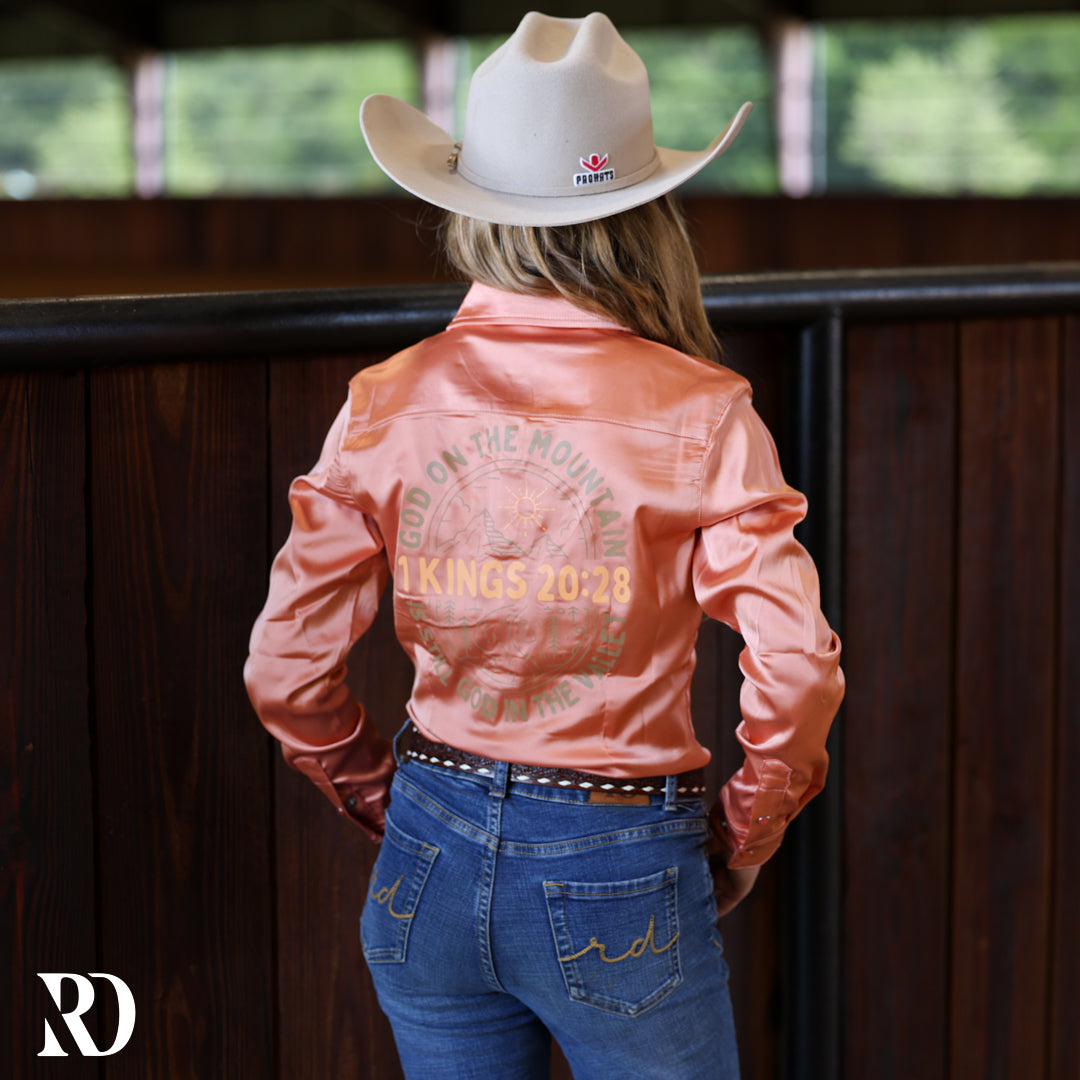 *youth* God On The Mountain Peach Satin Performance Rodeo Shirt — view 2