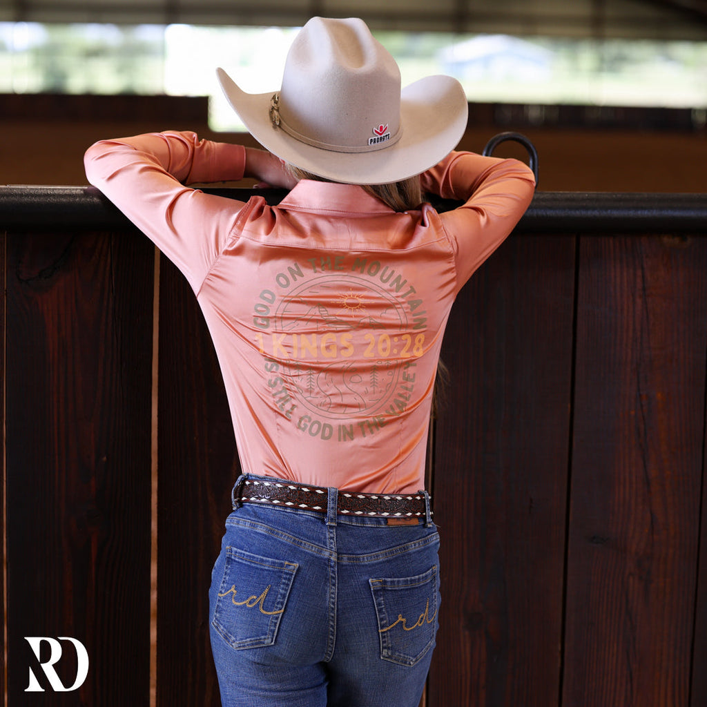 *youth* God On The Mountain Peach Satin Performance Rodeo Shirt — view 4
