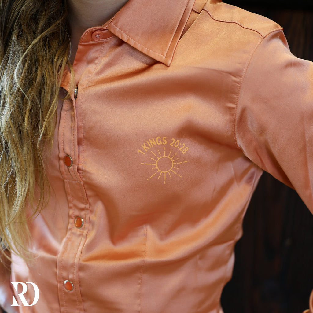 *youth* God On The Mountain Peach Satin Performance Rodeo Shirt — view 3