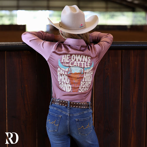 *youth* He Owns The Cattle Mauve Satin Performance Rodeo Shirt — view 2