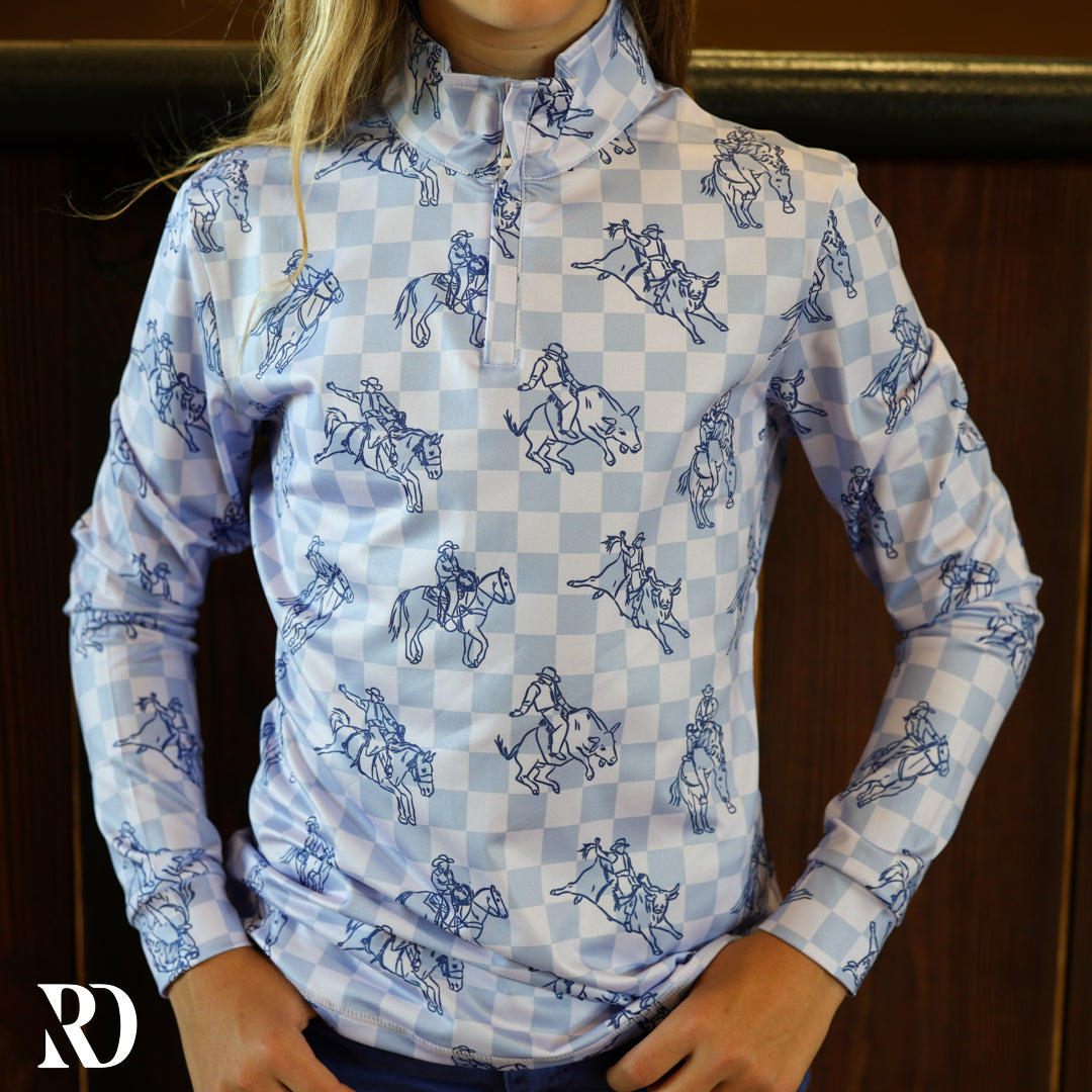*youth* Sun Shirt | Periwinkle Cowgirl Checkered — view 3