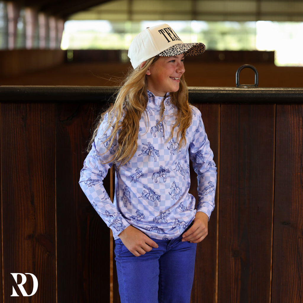 *youth* Sun Shirt | Periwinkle Cowgirl Checkered — view 2