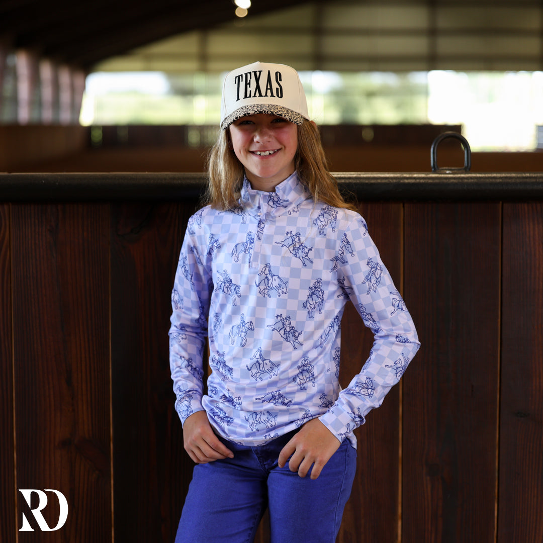 *youth* Sun Shirt | Periwinkle Cowgirl Checkered