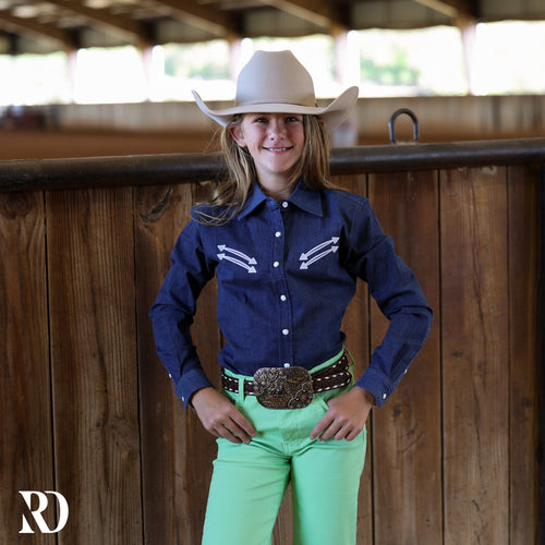 *youth* Stretch Denim Stitched Performance Rodeo Shirt