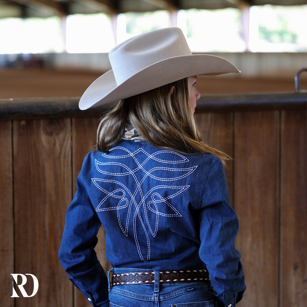 *youth* Stretch Denim Stitched Performance Rodeo Shirt — view 2
