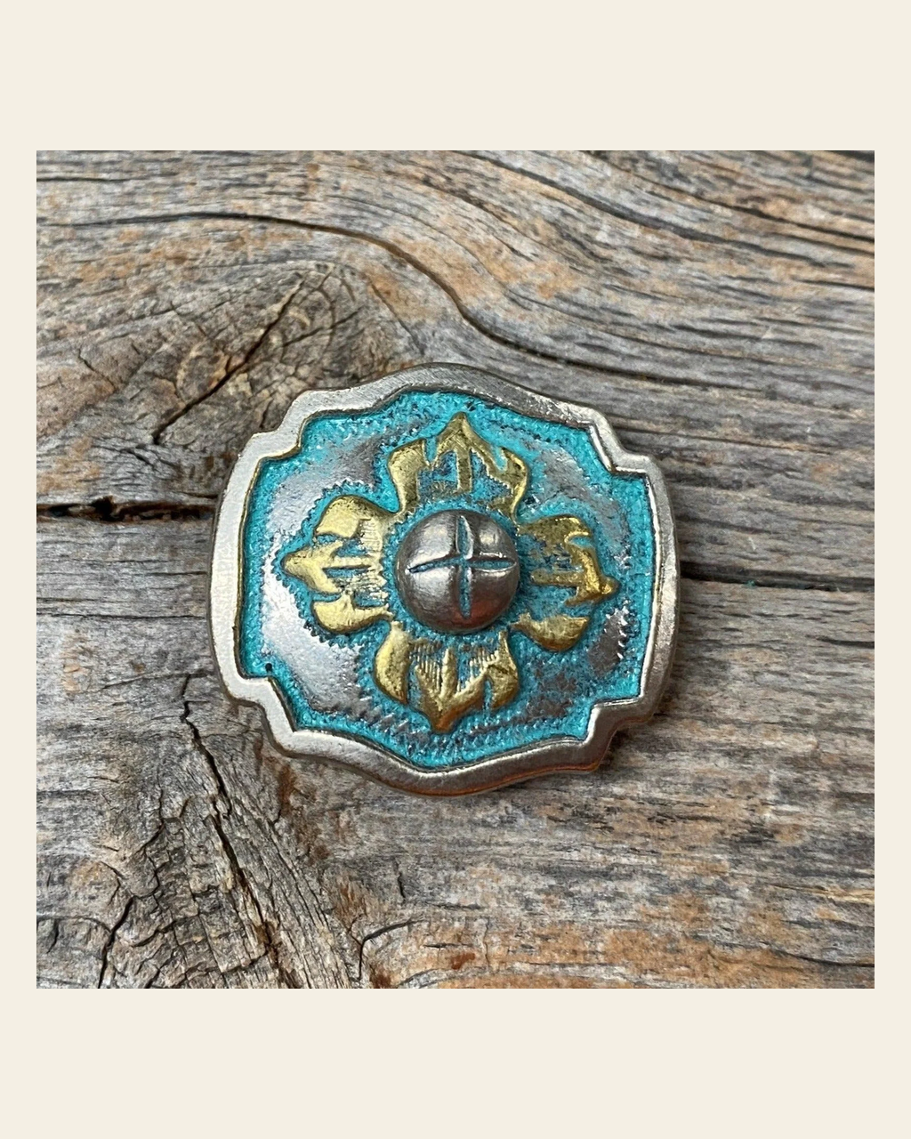 A Touch of Turquoise Concho 1.5" W109L on a warm cream background