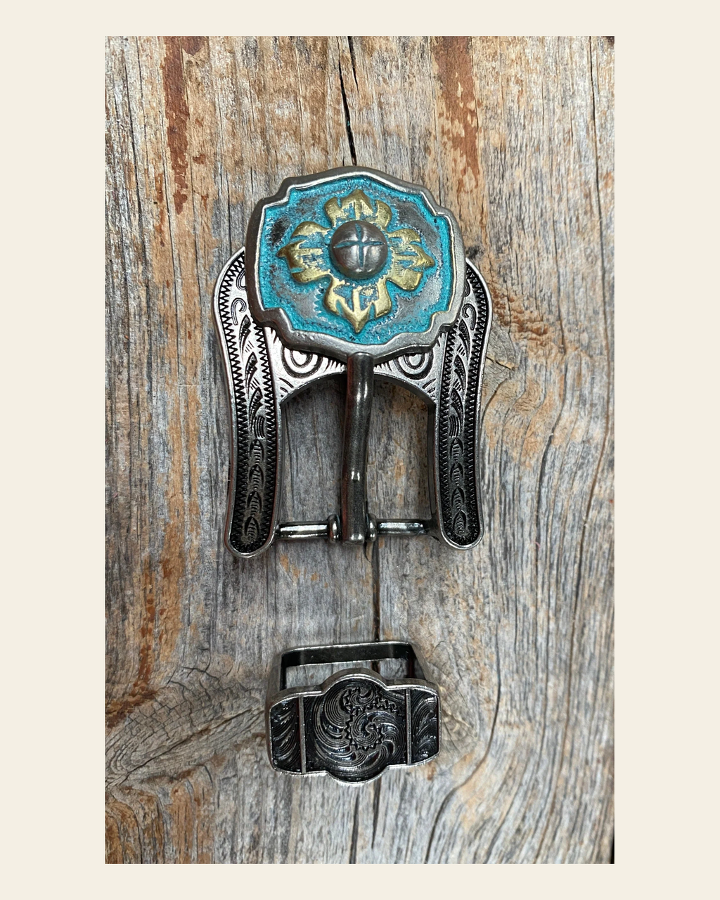 A Touch of Turquoise Concho Buckle Adapter W109ASBA on a warm cream background
