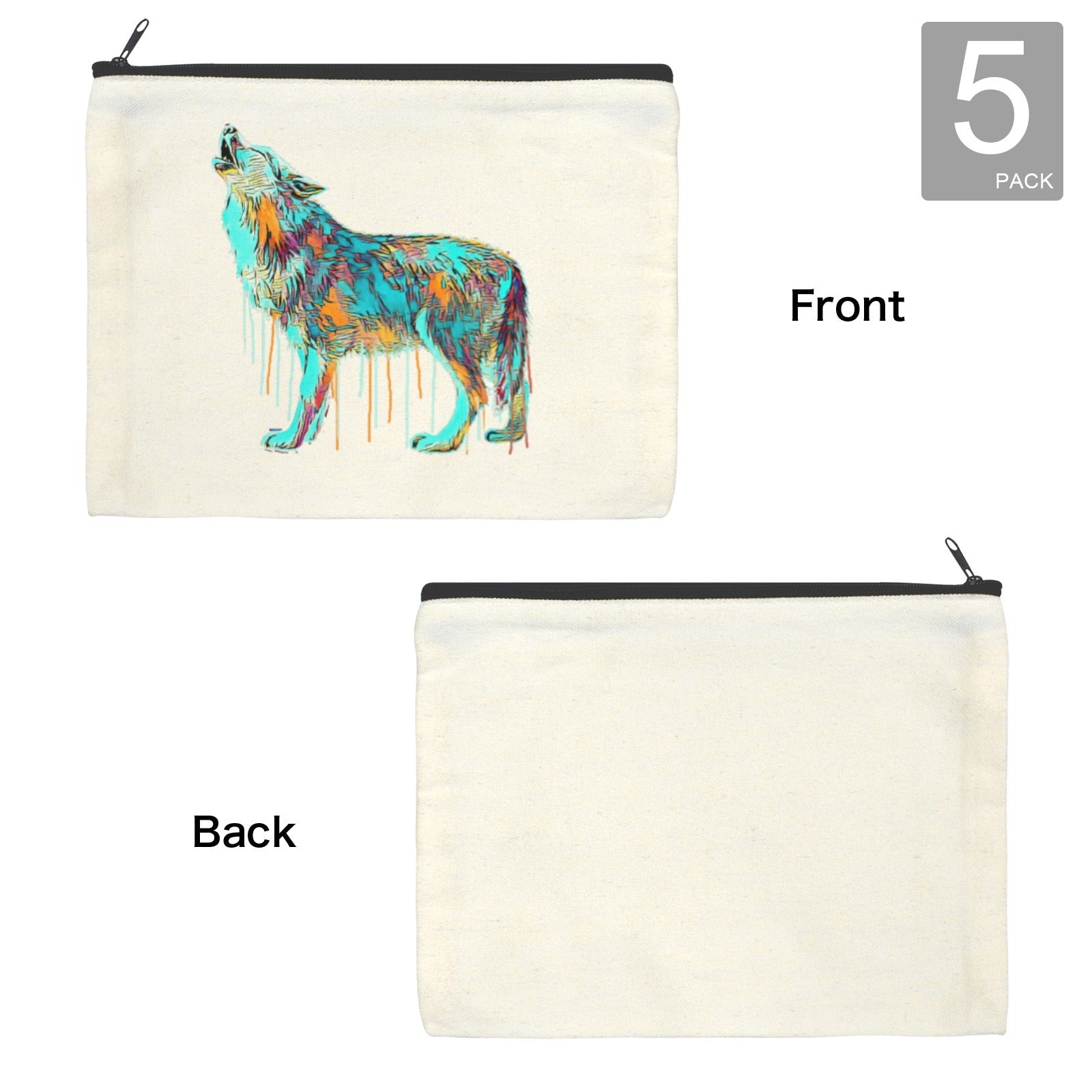 Baha Ranch Watercolor Wolf Cosmetic Bag Pack of 5 Made in America by Baha Ranch Western Wear - product image 4