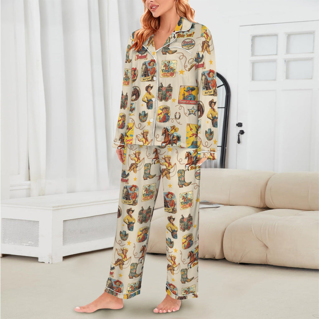 Baha Ranch Vintage Cowgirl Collage Western Rodeo Satin Pajamas by Baha Ranch Western Wear - product image 3