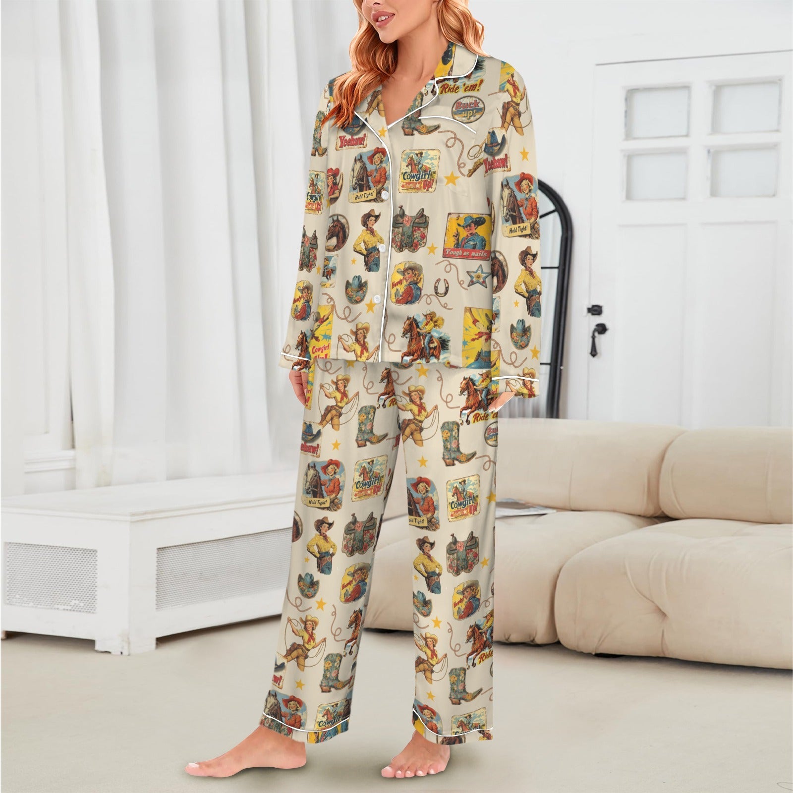 Baha Ranch Vintage Cowgirl Collage Western Rodeo Satin Pajamas by Baha Ranch Western Wear - product image 3