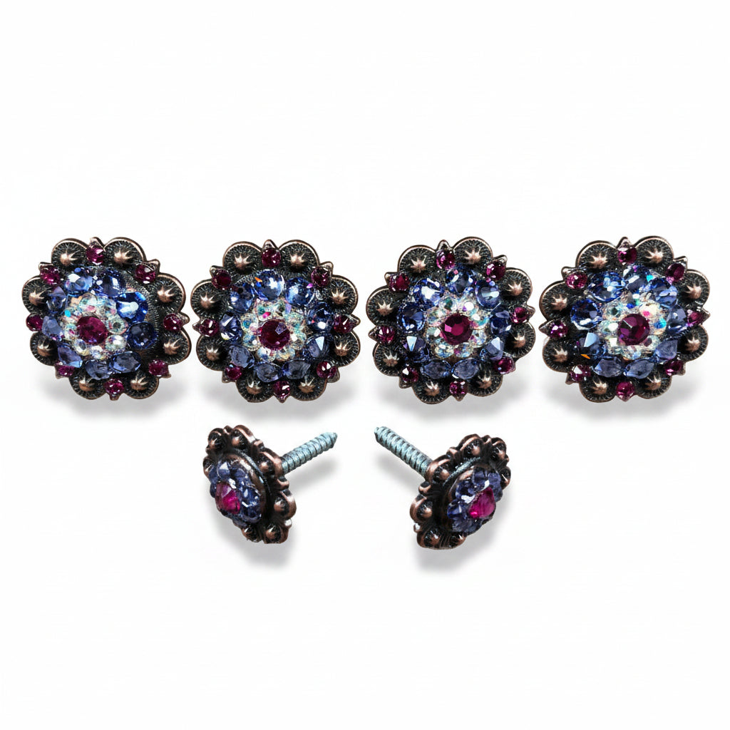 Copper Fuchsia AB & Lilac Saddle Conchos — view 2