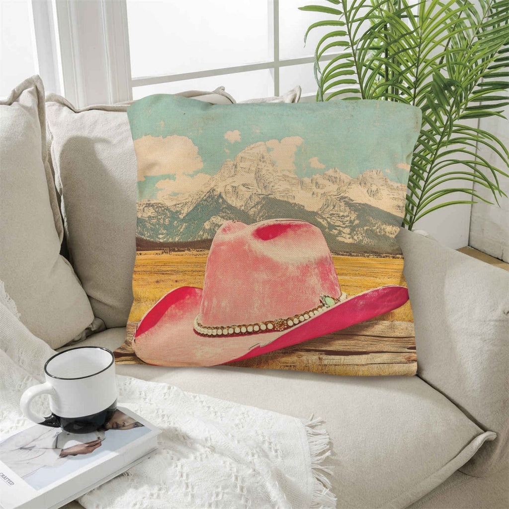 Baha Ranch Retro Pop Western Pink Hat Pillow Case Made America by Baha Ranch Western Wear