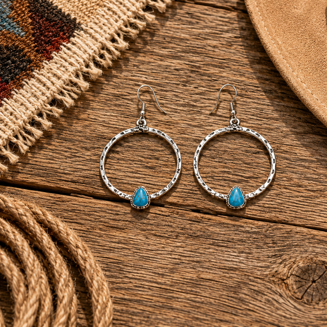 Triangle Fashion Turquoise Hoop Dangle Earrings