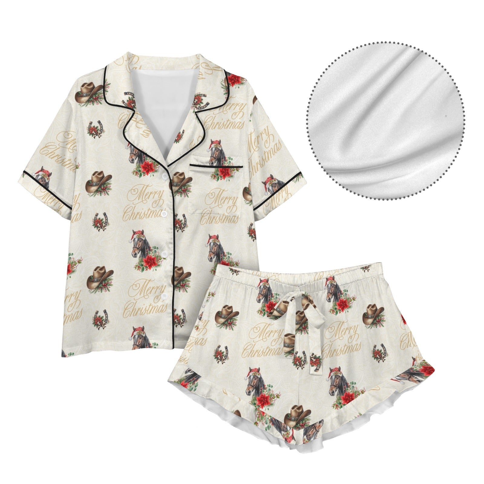 Baha Ranch Christmas Horses Cowgirl Western Satin Short Pajama Set by Baha Ranch Western Wear - product image 4