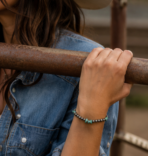 Fashion Navajo Pearl and Turquoise Stretch Bracelet