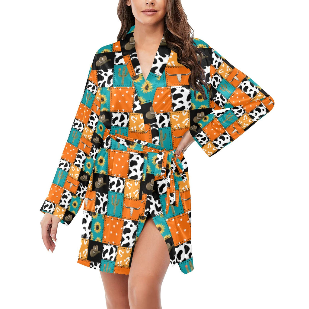 Baha Ranch Western Patchwork Women's Belted Satin Feel Dressing Lounge Robe by Baha Ranch Western Wear