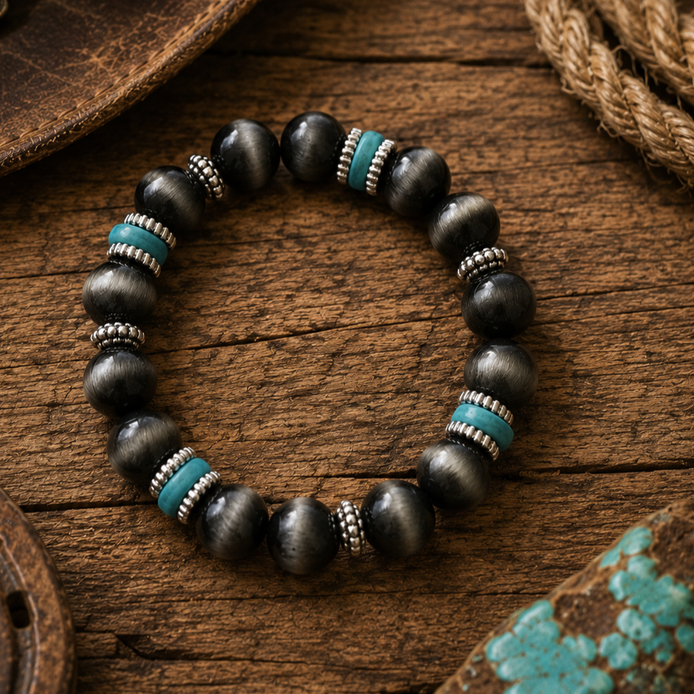 Western Fashion Navajo Pearl and Turquoise Stretch Bracelet