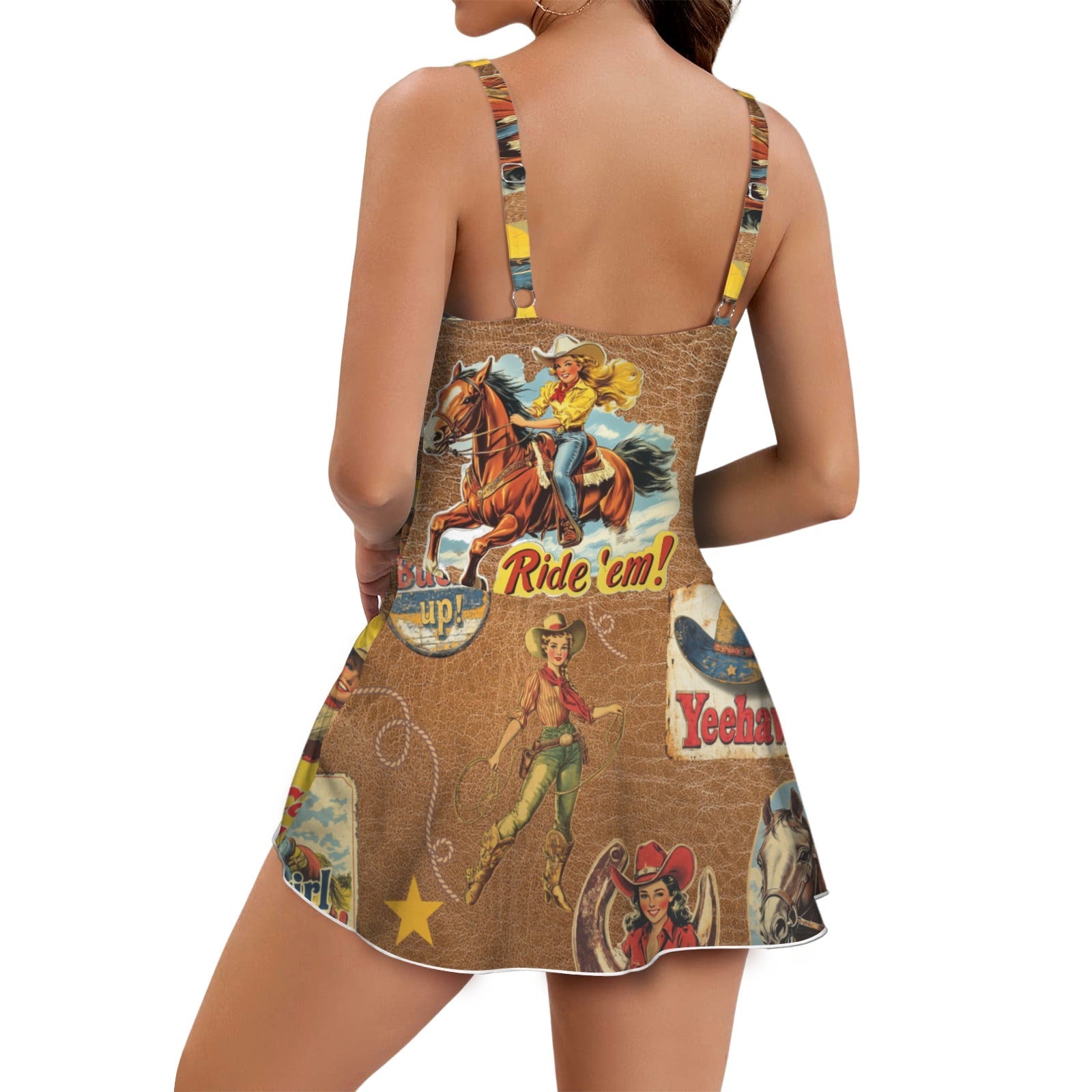 Baha Ranch Vintage Cowgirl Collage Skirted Swim Suit by Baha Ranch Western Wear - product image 3
