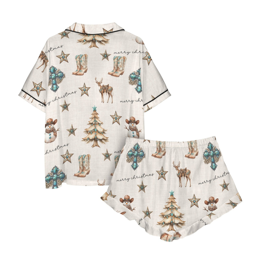 Baha Ranch Christmas Spirit Cowgirl Western Cowboy Satin Short Pajama Sets by Baha Ranch Western Wear - product image 5