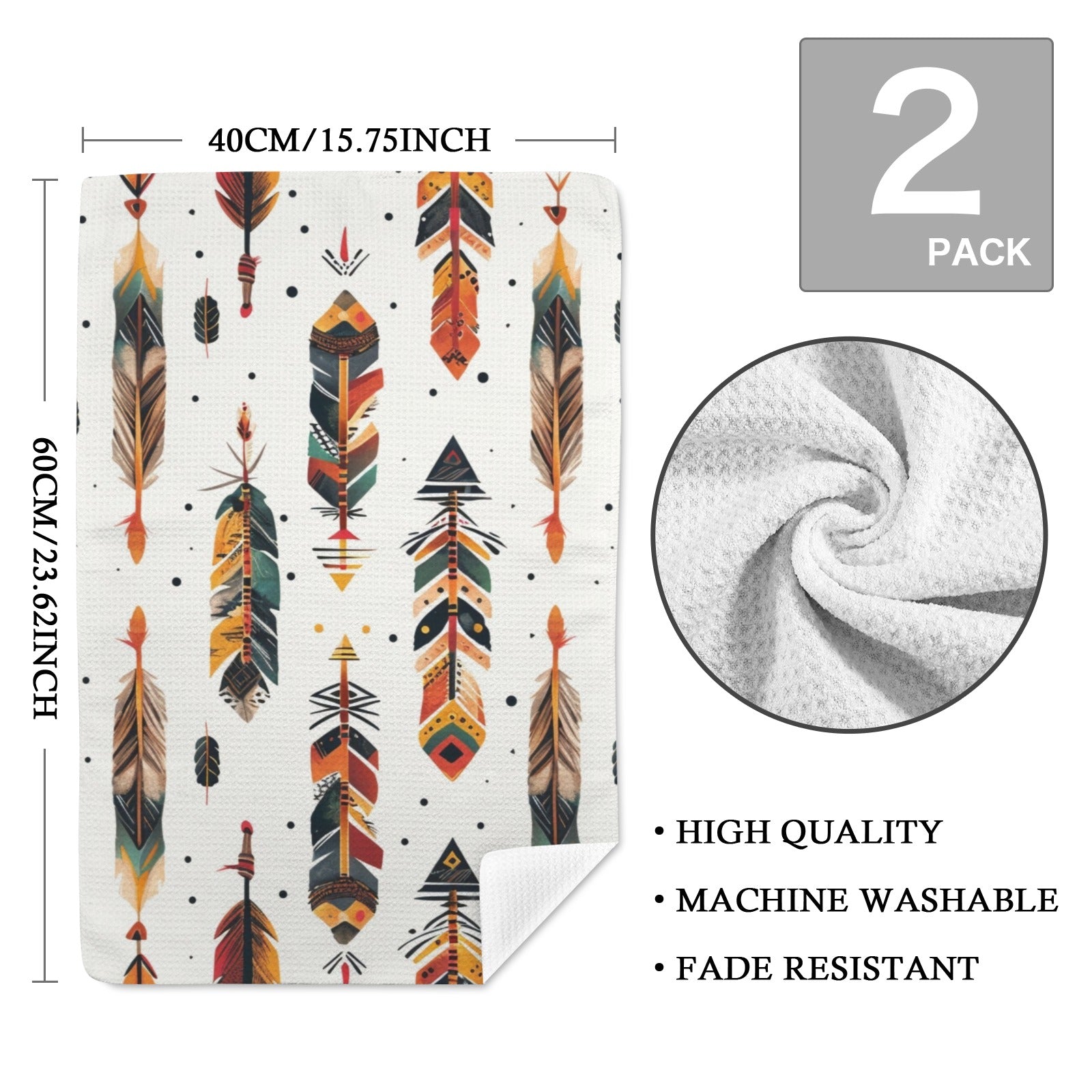 Baha Ranch Southwestern Feathers Set of 2 Dish Towels Made in America by Baha Ranch Western Wear - product image 2