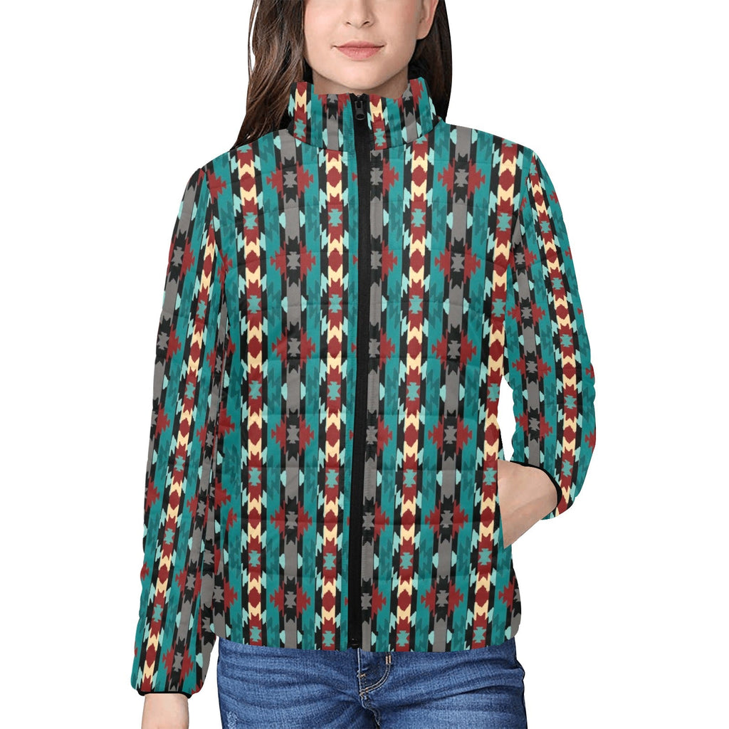 Teal Aztec Women's Puffy Bomber Jacket by Baha Ranch Western Wear
