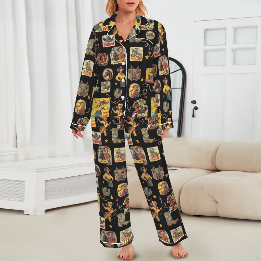 Baha Ranch Vintage Cowgirl Collage Western Satin Pajamas by Baha Ranch Western Wear