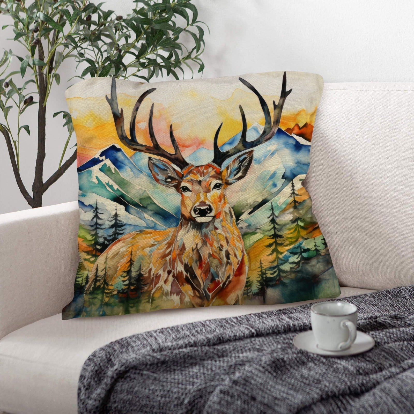 Baha Ranch Watercolor Buck Hunting Pillow Case Made In America by Baha Ranch Western Wear
