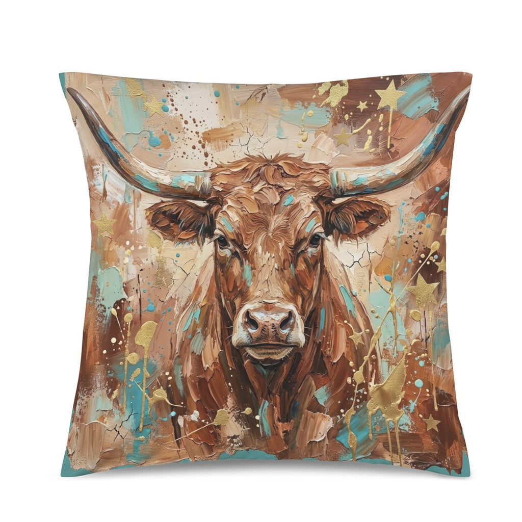 Baha Ranch Velvety Soft Painted Bull Pillow Cover Made in America by Baha Ranch Western Wear