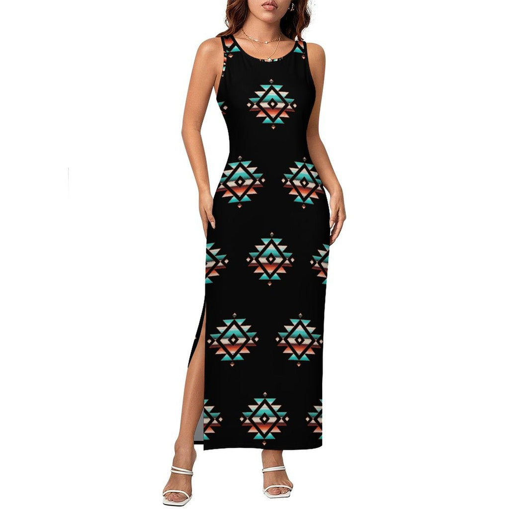 Baha Ranch Southwestern Aztec Sleeveless Bodycon Side Slit Western Maxi Dress by Baha Ranch Western Wear - product image 3