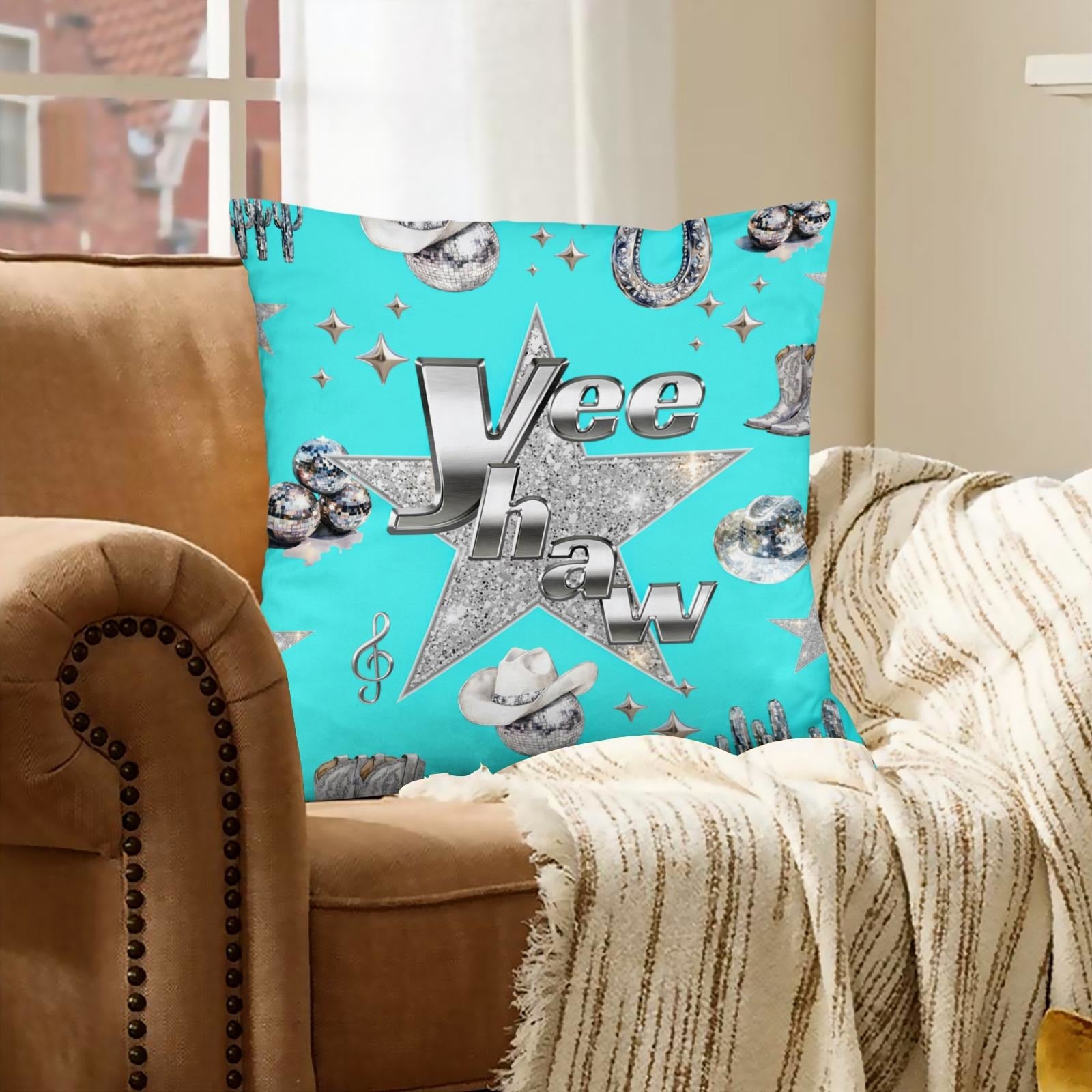 Baha Ranch Turquoise YEEHAW Velvety Soft Pillow Case Made in America by Baha Ranch Western Wear