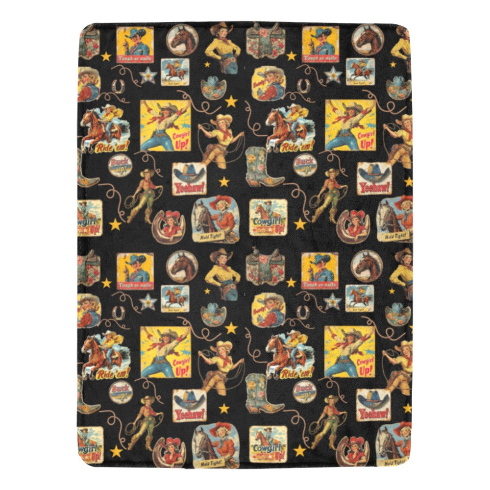 Baha Ranch Vintage Cowgirl Collage Micro Fleece Throw Blanket 60" x 80" Made in America by Baha Ranch Western Wear -...