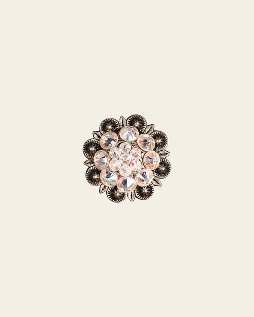 AB Antique Silver 1.25" European Crystal Concho on a warm cream background