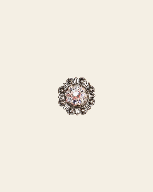 AB Antique Silver 1" European Crystal Concho on a warm cream background