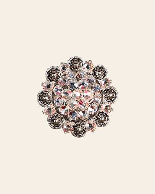 AB Antique Silver 2" European Crystal Concho on a warm cream background