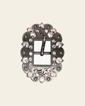 AB Antique Silver European Crystal Cart Buckle on a warm cream background