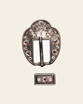AB Antique Silver European Crystal Fancy Buckle on a warm cream background