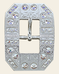 AB Bright Silver European Crystal Square Cart Buckle on a warm cream background