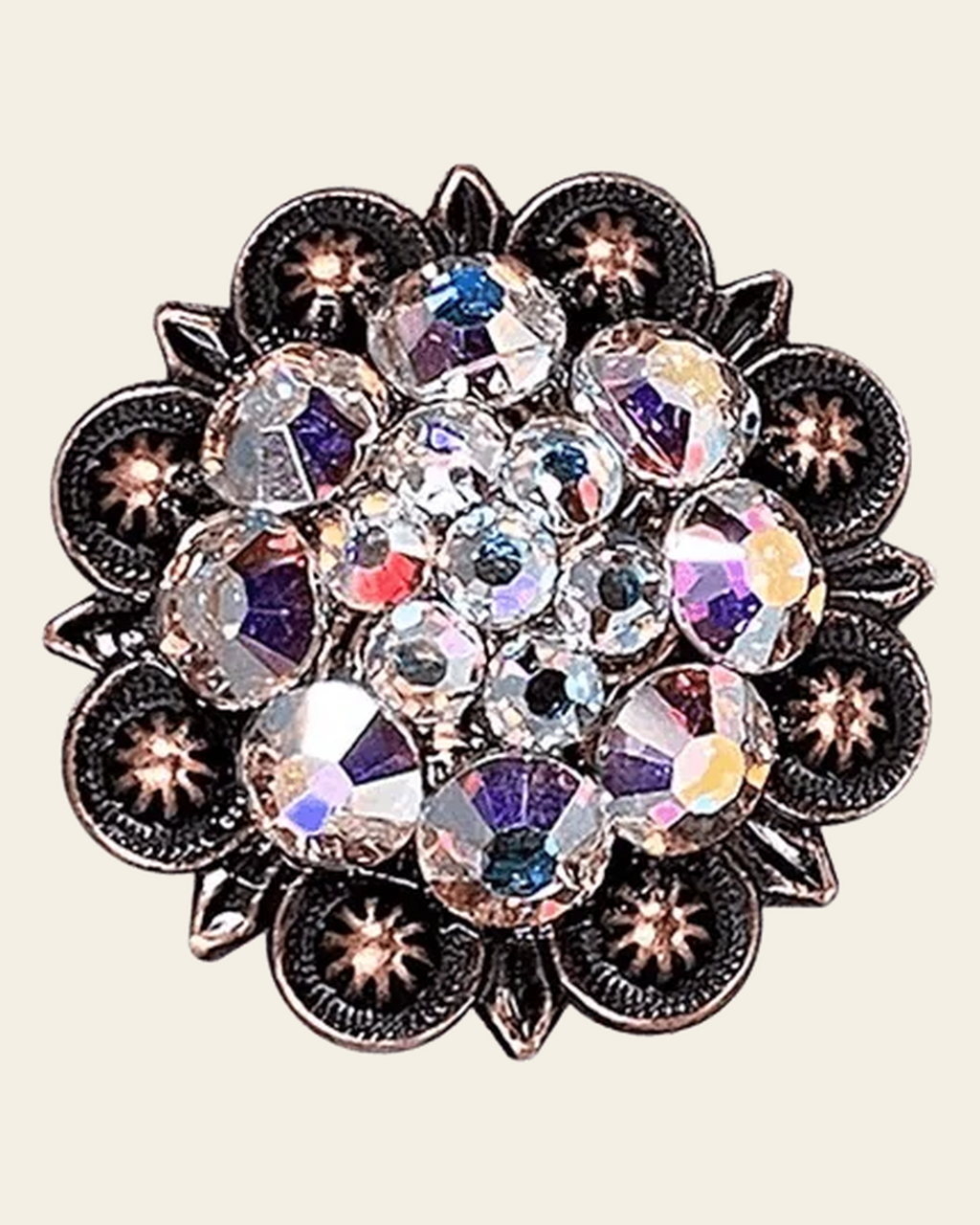 AB Copper 1.25" European Crystal Concho on a warm cream background